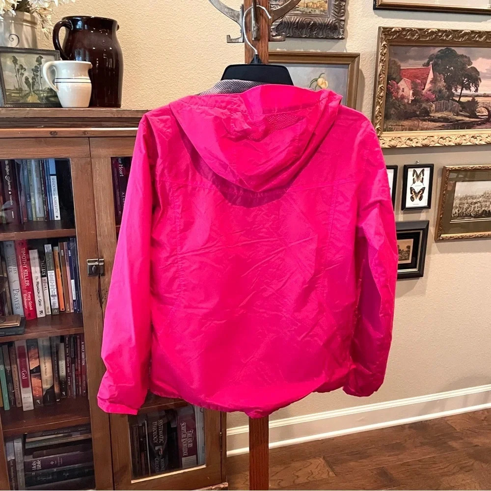 Columbia girls hooded windbreaker jacket full zip SZ L pink gray - Picture 8 of 13
